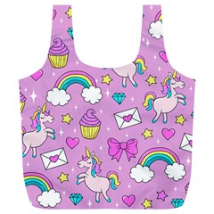 Cute Unicorn Pattern Full Print Recycle Bags (l)  by Valentinaart