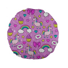 Cute Unicorn Pattern Standard 15  Premium Flano Round Cushions by Valentinaart