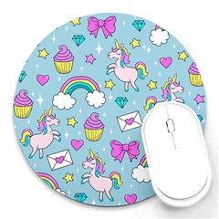 Cute Unicorn Pattern Round Mousepads by Valentinaart