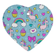 Cute Unicorn Pattern Ornament (heart) by Valentinaart