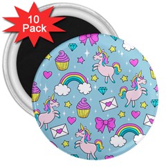 Cute Unicorn Pattern 3  Magnets (10 Pack)  by Valentinaart