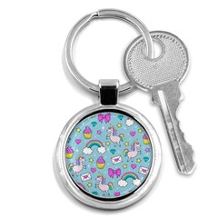 Cute Unicorn Pattern Key Chains (round)  by Valentinaart