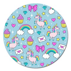 Cute Unicorn Pattern Magnet 5  (round) by Valentinaart