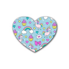 Cute Unicorn Pattern Heart Coaster (4 Pack)  by Valentinaart