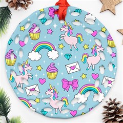 Cute Unicorn Pattern Ornament (round Filigree) by Valentinaart