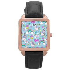 Cute Unicorn Pattern Rose Gold Leather Watch  by Valentinaart