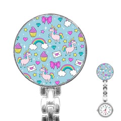 Cute Unicorn Pattern Stainless Steel Nurses Watch by Valentinaart