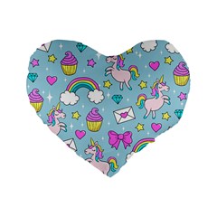 Cute Unicorn Pattern Standard 16  Premium Flano Heart Shape Cushions by Valentinaart