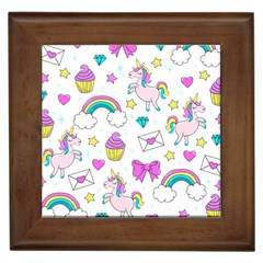 Cute Unicorn Pattern Framed Tiles by Valentinaart