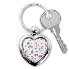 Cute Unicorn Pattern Key Chains (heart)  by Valentinaart