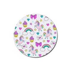 Cute Unicorn Pattern Rubber Round Coaster (4 Pack)  by Valentinaart