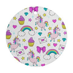 Cute Unicorn Pattern Round Ornament (two Sides) by Valentinaart