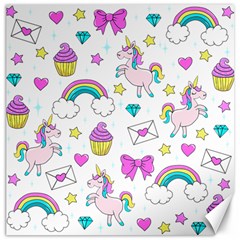 Cute Unicorn Pattern Canvas 12  X 12   by Valentinaart