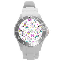 Cute Unicorn Pattern Round Plastic Sport Watch (l) by Valentinaart