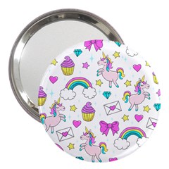 Cute Unicorn Pattern 3  Handbag Mirrors by Valentinaart