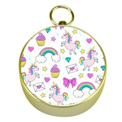 Cute Unicorn Pattern Gold Compasses by Valentinaart