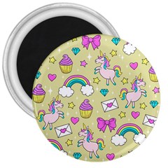 Cute Unicorn Pattern 3  Magnets by Valentinaart