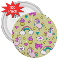 Cute Unicorn Pattern 3  Buttons (100 Pack)  by Valentinaart