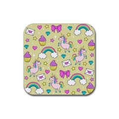 Cute Unicorn Pattern Rubber Coaster (square)  by Valentinaart