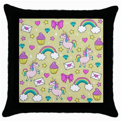 Cute Unicorn Pattern Throw Pillow Case (black) by Valentinaart