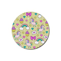 Cute Unicorn Pattern Rubber Coaster (round)  by Valentinaart