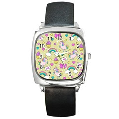 Cute Unicorn Pattern Square Metal Watch by Valentinaart