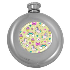 Cute Unicorn Pattern Round Hip Flask (5 Oz) by Valentinaart