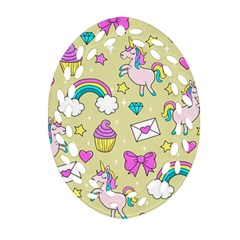 Cute Unicorn Pattern Oval Filigree Ornament (two Sides) by Valentinaart