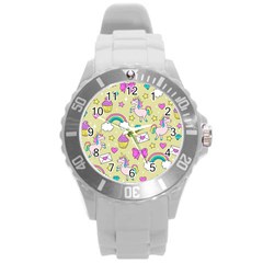 Cute Unicorn Pattern Round Plastic Sport Watch (l) by Valentinaart