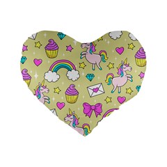 Cute Unicorn Pattern Standard 16  Premium Heart Shape Cushions by Valentinaart