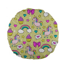 Cute Unicorn Pattern Standard 15  Premium Flano Round Cushions by Valentinaart