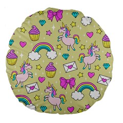 Cute Unicorn Pattern Large 18  Premium Flano Round Cushions by Valentinaart