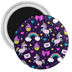 Cute Unicorn Pattern 3  Magnets by Valentinaart