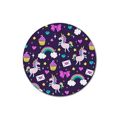 Cute Unicorn Pattern Rubber Coaster (round)  by Valentinaart