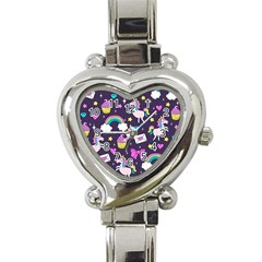 Cute Unicorn Pattern Heart Italian Charm Watch by Valentinaart