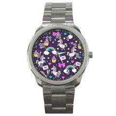 Cute Unicorn Pattern Sport Metal Watch by Valentinaart