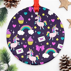 Cute Unicorn Pattern Round Ornament (two Sides) by Valentinaart