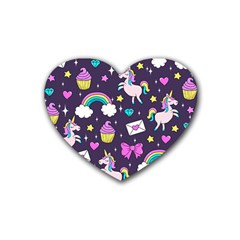 Cute Unicorn Pattern Rubber Coaster (heart)  by Valentinaart