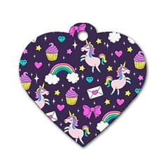 Cute Unicorn Pattern Dog Tag Heart (one Side) by Valentinaart