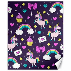 Cute Unicorn Pattern Canvas 11  X 14   by Valentinaart