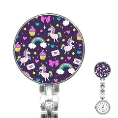 Cute Unicorn Pattern Stainless Steel Nurses Watch by Valentinaart