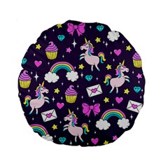 Cute Unicorn Pattern Standard 15  Premium Flano Round Cushions by Valentinaart