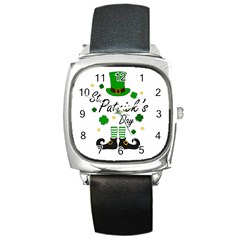 St Patricks Leprechaun Square Metal Watch