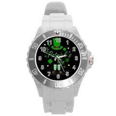 St Patricks Leprechaun Round Plastic Sport Watch (l) by Valentinaart