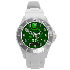 St Patricks Leprechaun Round Plastic Sport Watch (l) by Valentinaart