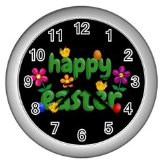 Happy Easter Wall Clocks (silver)  by Valentinaart