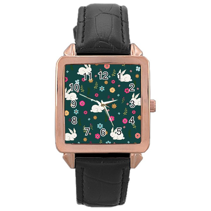 Easter bunny  Rose Gold Leather Watch 