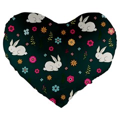 Easter Bunny  Large 19  Premium Flano Heart Shape Cushions by Valentinaart