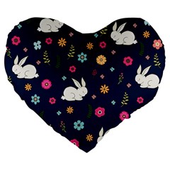 Easter Bunny  Large 19  Premium Flano Heart Shape Cushions by Valentinaart