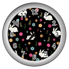 Easter Bunny  Wall Clocks (silver)  by Valentinaart